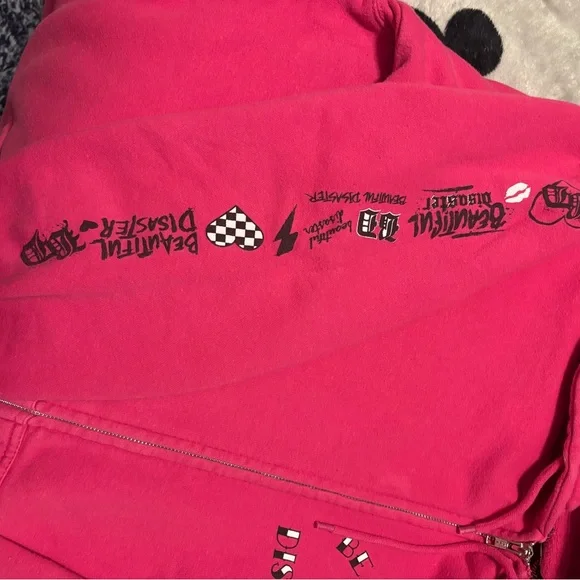 Beautiful Disaster pink  Graphic Zip-Up Hoodie - Picture 2 of 6